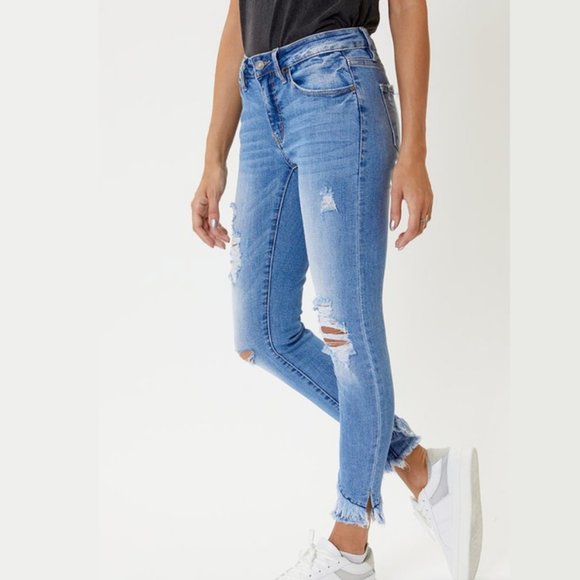 KanCan Mid Rise Frayed Ankle Skinny - Various Size - Picture 2 of 7